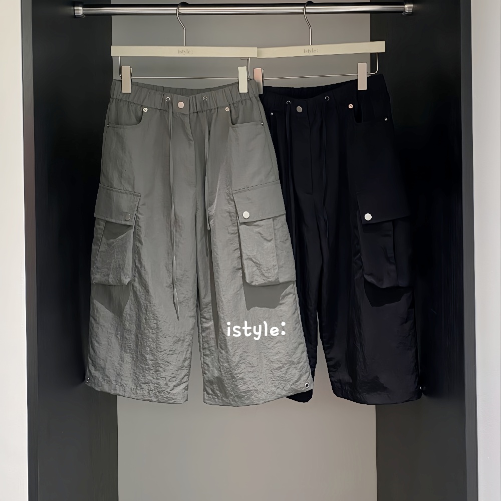 2025韩国istyle秋季新款痞帅口袋阔腿工装裤纯色百搭七分休闲裤女