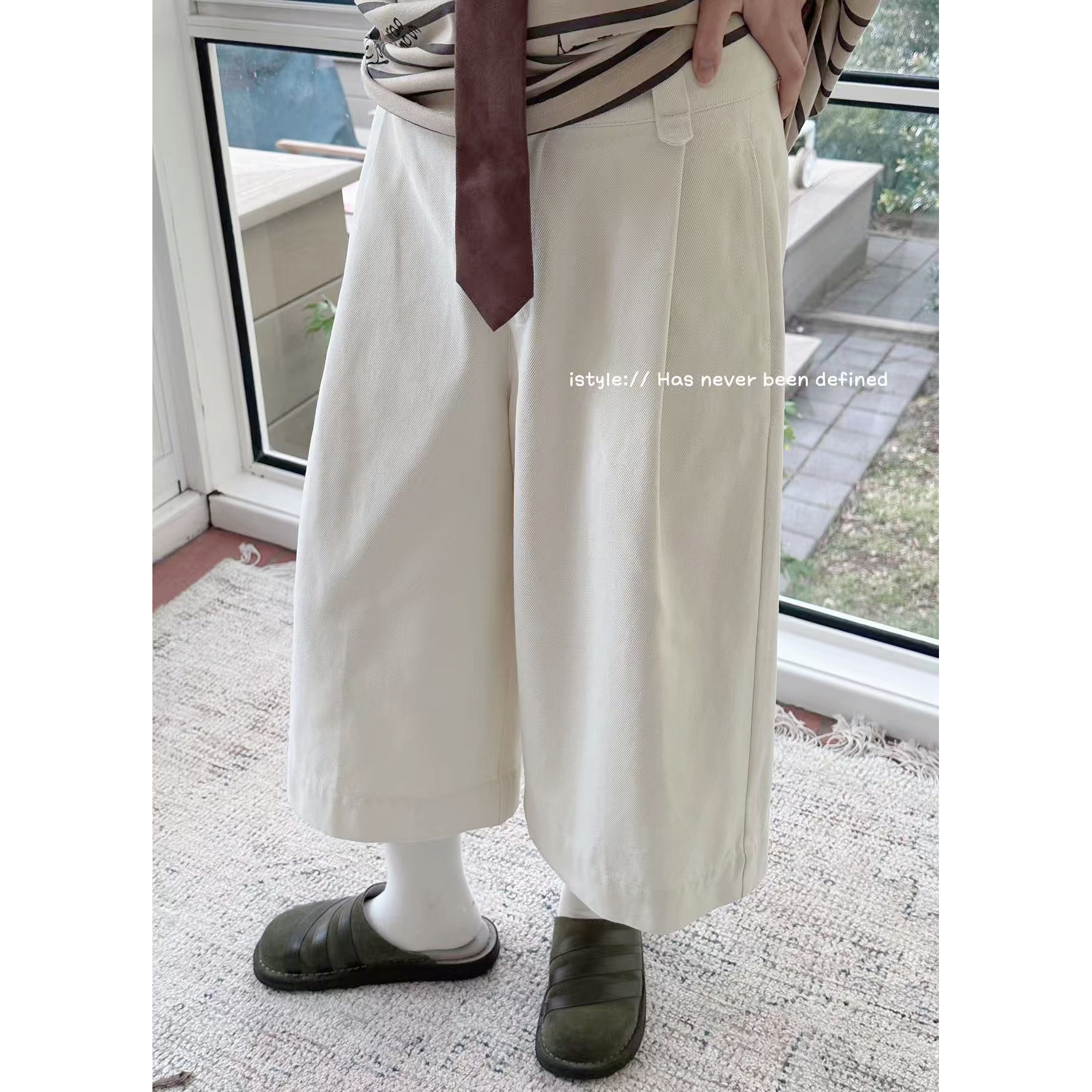 2025秋季韩版istyle新款小香风直筒阔腿裤纯色气质宽松七分休闲裤