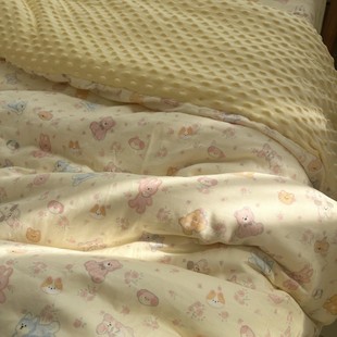 纯棉纱布婴儿被套秋冬豆豆绒贴身拉链款可套被芯儿童被套宝宝被子