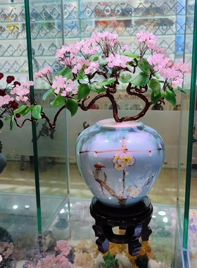 喜上枝头！鸟语花香！ 天然粉水晶迎客松招财树摆件！