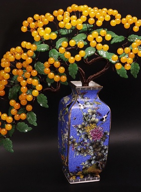 天然黄玉果迎客松招财树！中式复古！黄果寓意财运丰收财源滚滚