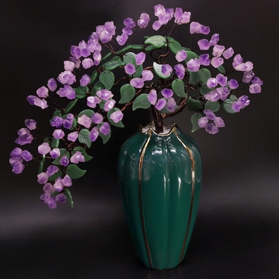 新做一批原矿紫水晶硕果累累迎客松摆件！紫气东来！