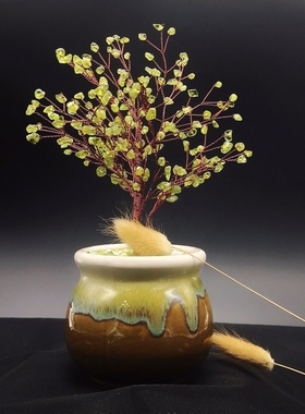 天然橄榄石摇钱树！精致可爱！！健康长寿