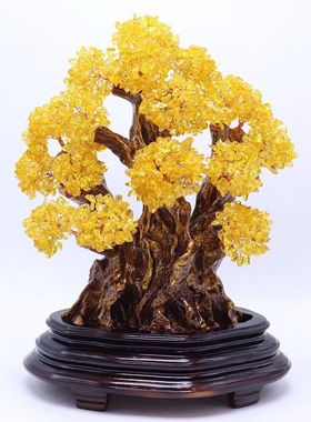 天然水晶黄水晶招财树摆件金灿灿财宝树