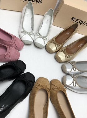 新款豆豆平底鞋2023方头软底百搭浅口蝴蝶结平底单鞋奶奶女鞋外贸