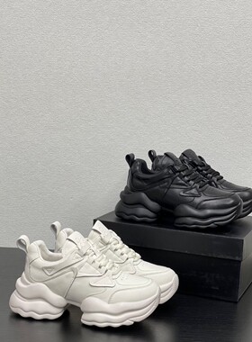 2025年春季厚底老爹鞋女2024新款松糕鞋轻盈真皮百搭增高休闲鞋