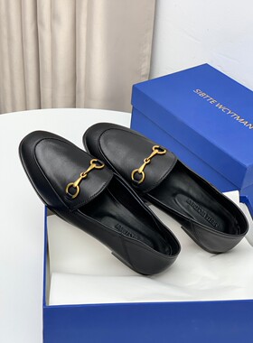 2024年真皮马衔扣乐福鞋新款春季女鞋黑色百搭小皮鞋脚蹬平底单鞋