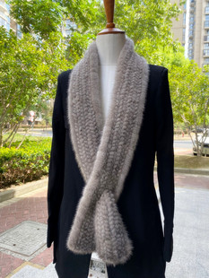 艾诺克新款水貂毛长围巾纯色双面编织围巾韩版冬季保暖皮草毛围脖