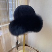 特价 处理狐狸毛小圆帽女士冬季 保暖皮草帽子毛线针织渔夫帽盆帽