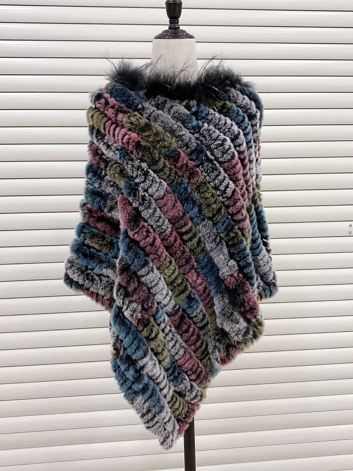 皮草獭兔毛编织三角针织披肩纯手工百搭兔毛套头斗篷包邮女彩色