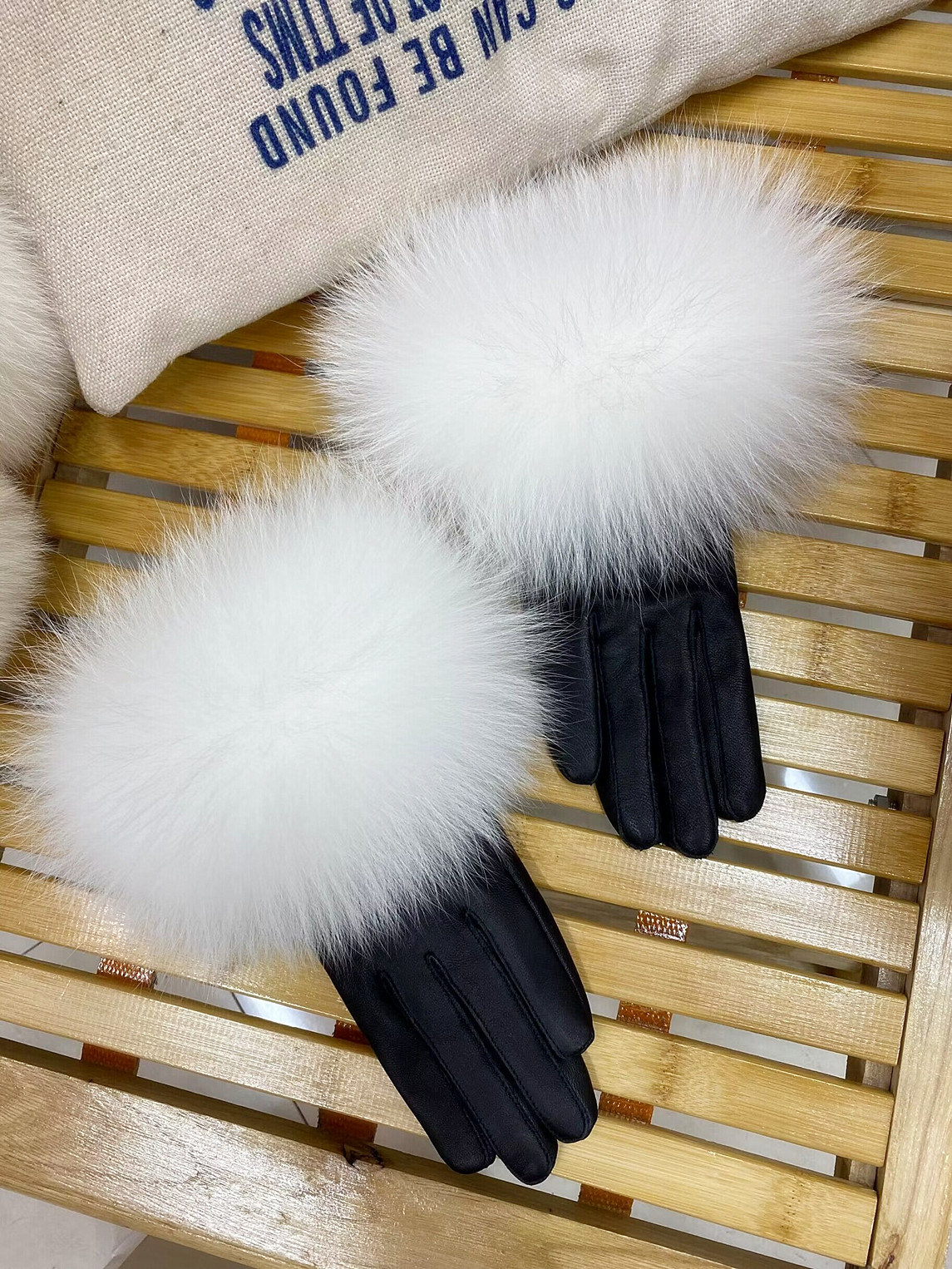 真皮手套女士冬季大狐狸毛口羊皮手套加绒加厚保暖骑车绵羊皮手套