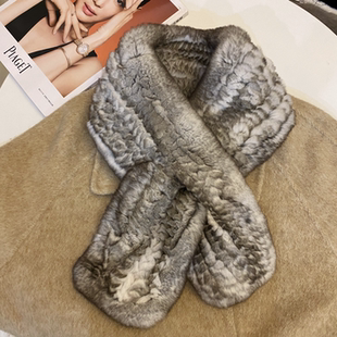 高奢獭兔毛围脖气质百搭款 加厚保暖围巾女士双面纯色交叉毛毛围脖