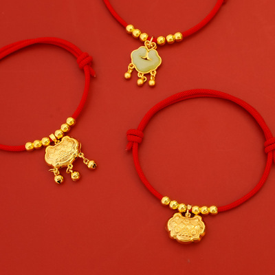 保色宠物新年编绳长命锁福项圈蛇年春节猫咪狗金色项链红色装饰品