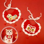 宠物新年项圈春节猫咪狗毛线钩针保暖装 宝 饰品无声醒狮流苏财神元