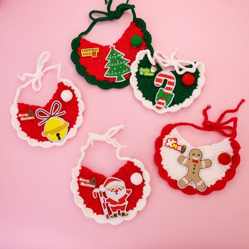宠物针织围脖圣诞节围巾猫咪狗狗宠物用品保暖手工项圈刺绣装饰品