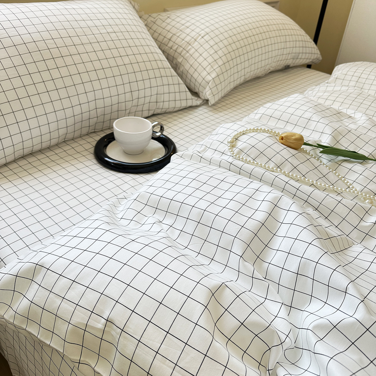 白格子简约全棉床单被套单件纯棉枕套床笠被罩可配三四件套可定制,床上用品,床单,淘宝优惠券,粉丝福利购,淘宝优惠卷