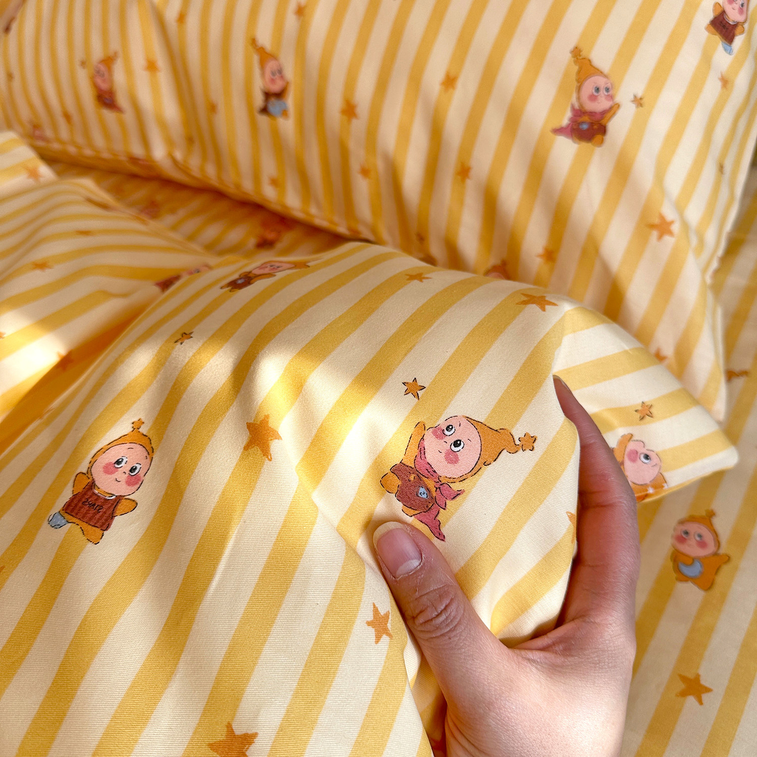 小星星黄条纹可爱全棉床单被套单件纯棉床笠学生宿舍单人支持定制