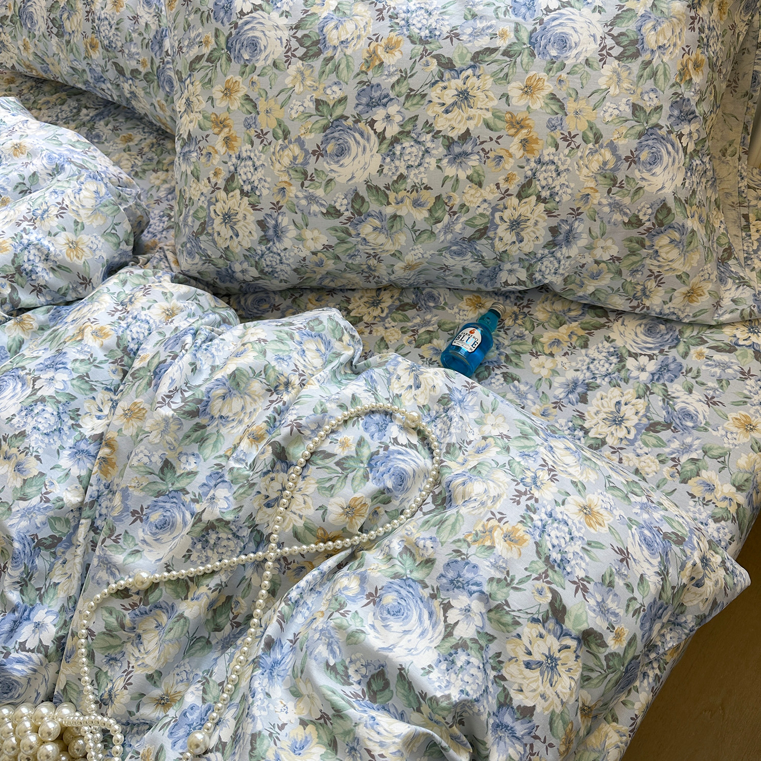 蓝玫瑰少女心全棉四件套件纯棉床单被套可定制三件套田园清新套件