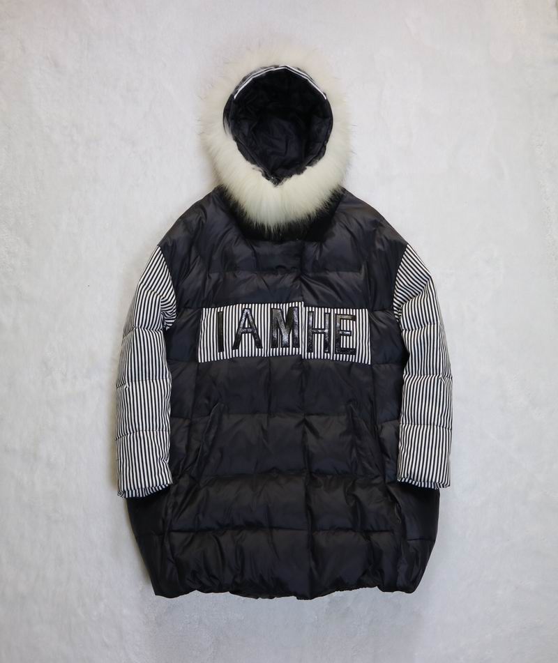 女活帽真貉子毛中长白鸭绒羽绒服