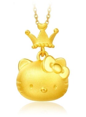甜美Kitty凯蒂猫公主皇冠吊坠镀3D黄金欧币越南沙金项链 女配饰品
