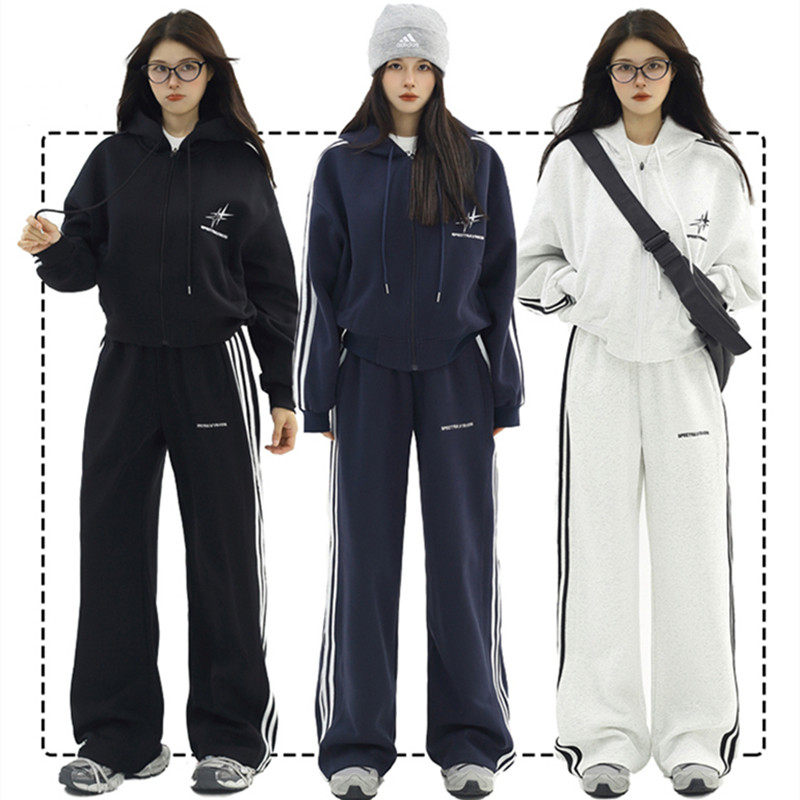 美式炸街运动服套装女春秋季跑步宽松学生韩版时尚卫衣休闲两件套