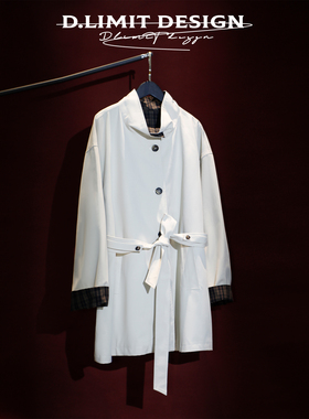 莫代尔格纹撞色廓形中长系带风衣DLFC27