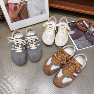 623春夏季新品女真皮拼接布面软底系带德训韩版内增高休闲鞋2cm
