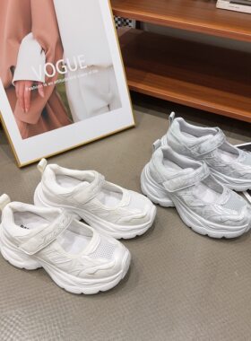 905-21夏季新品女真皮拼接网面厚底老爹鞋系带休闲鞋韩版玛丽珍潮
