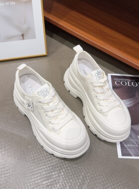 529-16夏季新品女真皮拼接网纱厚底系带休闲鞋网红同款增高7cm潮