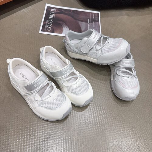 183-6夏季新品女真皮拼接网面一直带魔术贴厚底浅口玛丽珍休闲鞋