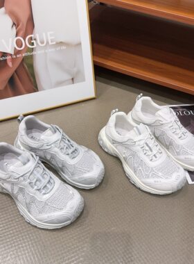 75-31夏季新品女真皮拼接网面轻盈舒适透气时尚韩版老爹鞋休闲鞋