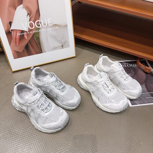 75-31夏季新品女真皮拼接网面轻盈舒适透气时尚韩版老爹鞋休闲鞋