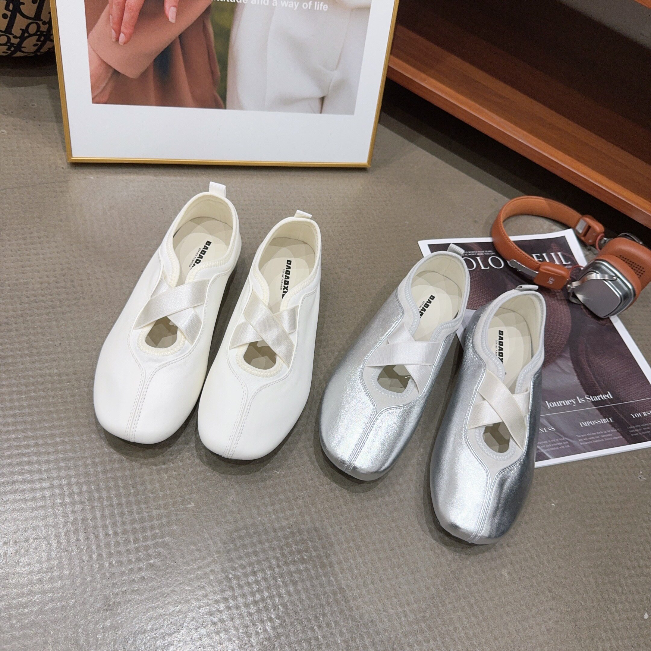 998-159夏季新品女真皮内增高玛丽珍休闲鞋圆头交叉松紧带芭蕾鞋