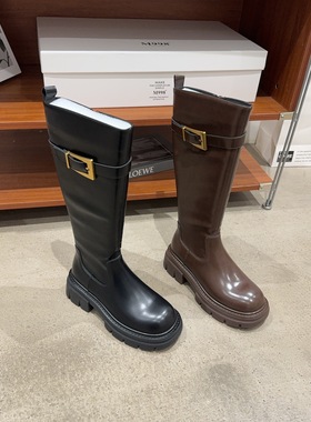 779-67乐乐家冬季新品女皮面加绒厚底骑士靴高筒长靴韩版不过膝潮