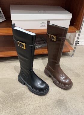 779-67乐乐家冬季新品女皮面加绒厚底骑士靴高筒长靴韩版不过膝潮