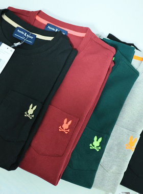 PSYCHO BUNNY骷髅兔男女通用款华夫格素色长袖春夏秋T恤休闲套装