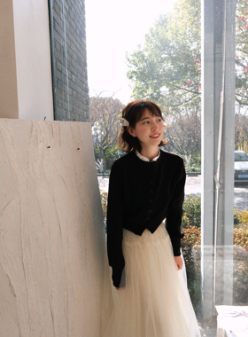 BONNIE《迪士尼在逃公主》气质黑白穿搭带假领全棉上衣公主蓬蓬裙