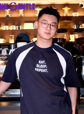 BLANK GENTLE 夏季美式休闲宽松透气拼接赛车服短袖球衣反光印花