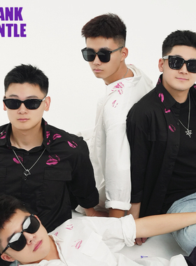 BlankGentle唇印印花黑色长袖棉质衬衫宽松大码口红高级感口袋衫