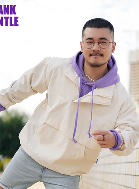 BlankGentle印花套头卫衣式夹克外套大码男生透气运动休闲BG紫色