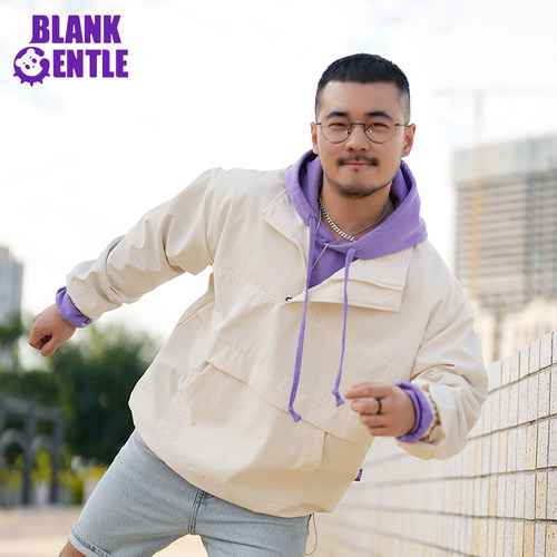BlankGentle印花套头卫衣式夹克外套大码男生透气运动休闲BG紫色