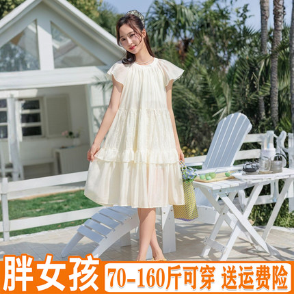 胖女童连衣裙夏季加肥加大新款裙子胖女孩清新公主裙宽松薄款长裙