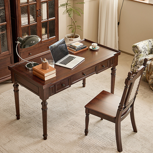 美式 乡村简约全实木书桌椅写字台书房复古办公桌电脑桌1.4M1.6米