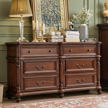 美式新古典金丝柚木全实木六斗柜卧室家具大户型长斗柜1.55米