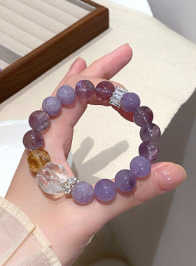 新款大颗粒轻奢多宝上岸紫水晶手串设计感异形几何天然白水晶