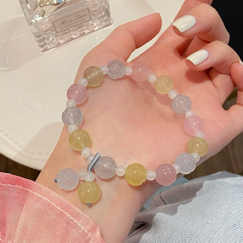 软糯甜美清新春夏马卡龙色摩根石手串雕刻玫瑰ins少女心闺蜜手链