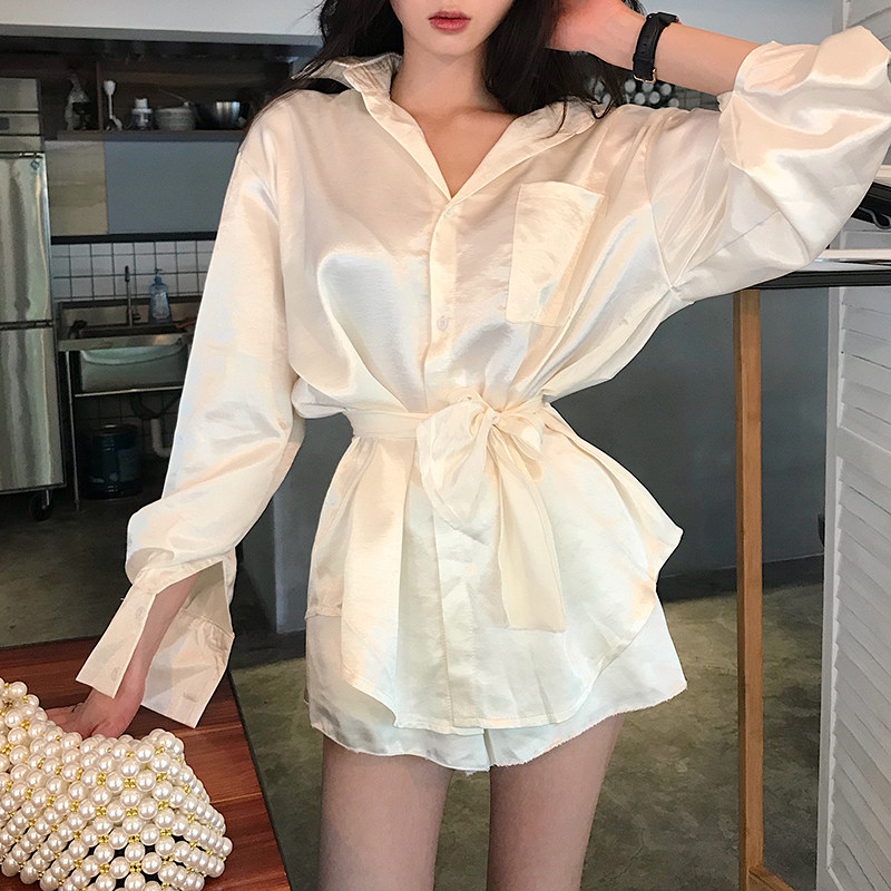 Early autumn new pattern suit Western style Easy Waist Show thin shirt Primer shorts belt Satin Two piece setin the Women's clothing/Boutique , Shirt  category - from Buy2taobao.com to provide professional Taobao agent buy service