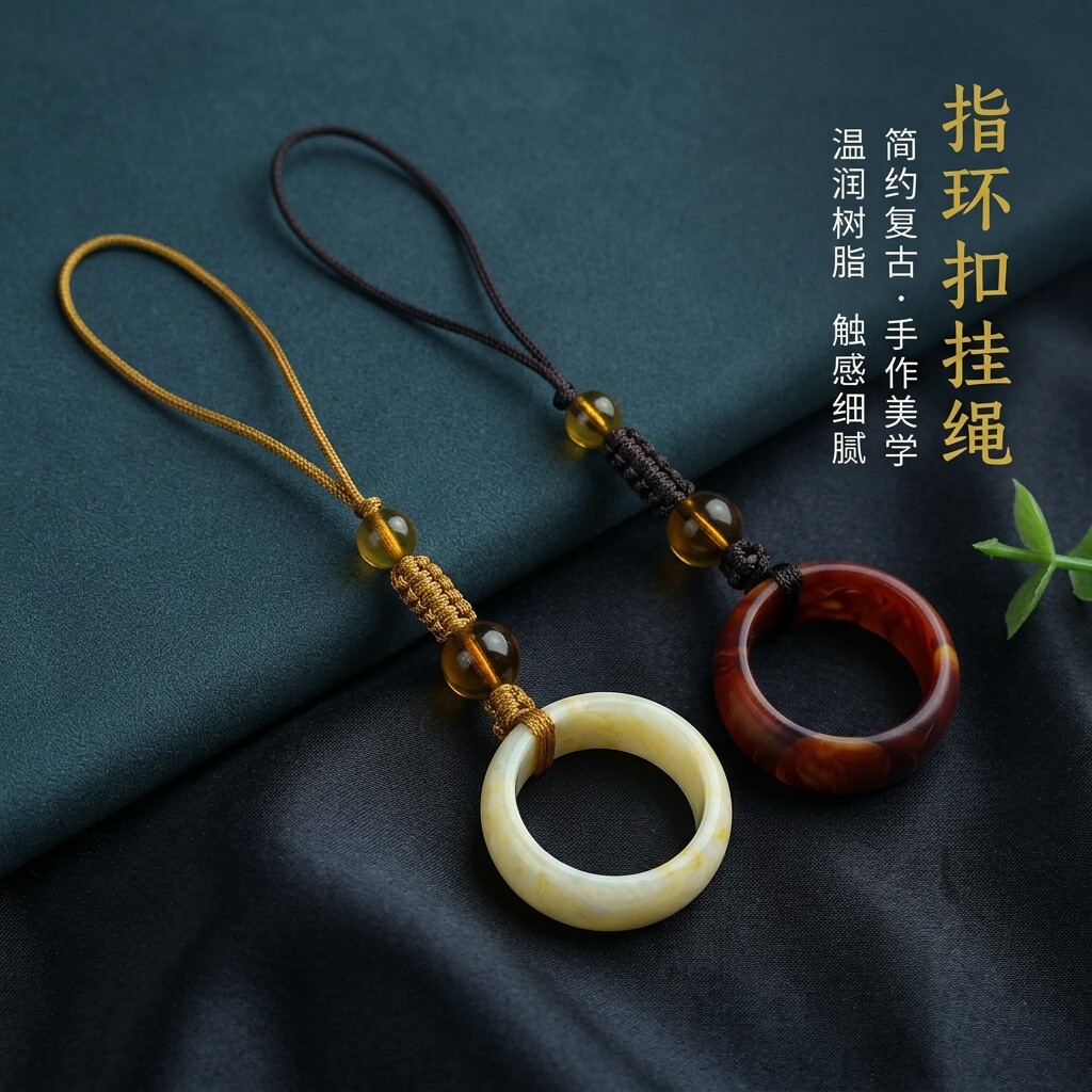 中国风手机指环挂绳仿蜜蜡手机防滑手机链男女指环扣个性创意复古