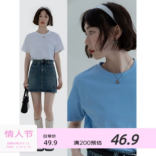 2023年新款 EGGKA白色短袖 T恤女圆领夏季 设计感小众ins潮黑色上衣