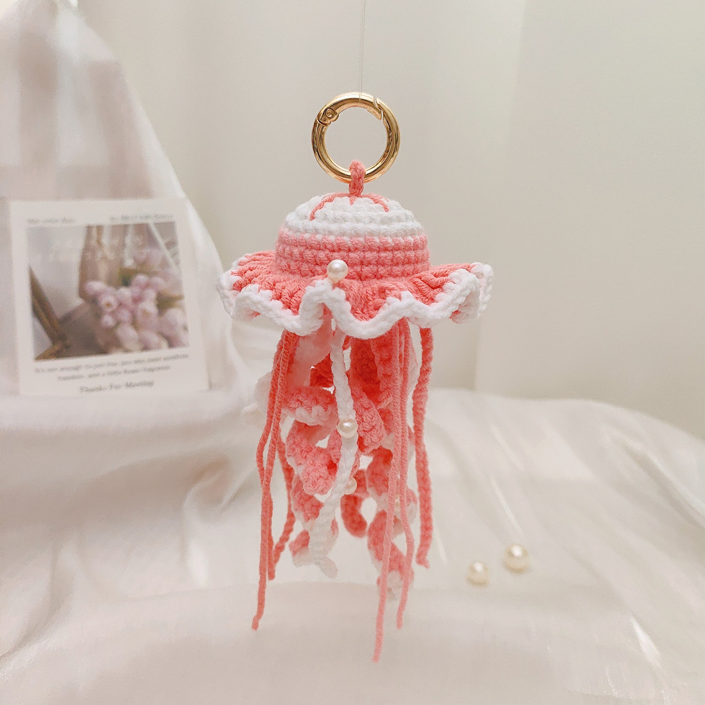 DIY手工编织创意水母钥匙扣挂件车挂包挂饰品钩针毛线材料包自制